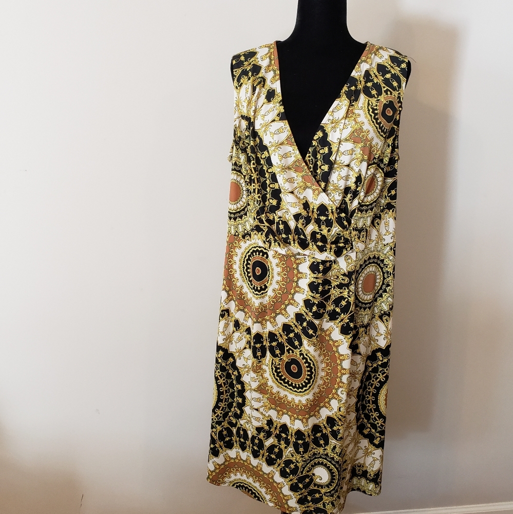 Ashley Stewart Black and Gold Patterned Midi Dress